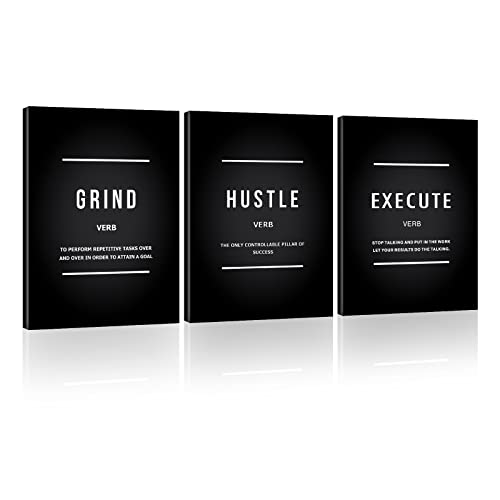 Grind Hustle Execute Quotes Canvas Wall Art, Motivational Reminder Decor Positive Affirmation Poster Inspiration Success Wall Hanging Picture Encouraging Gift for Home Office Workplace -12X16 3Piece