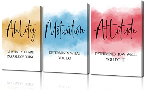 YOUHONG 3 Pieces Motivational Wall Art Ability Motivation Attitude Wall Art Inspirational Posters Quotes Wall Decor Office Decor Motivational Canvas Wall Art for Office Room Decor (12''Wx16''Hx3PCS)