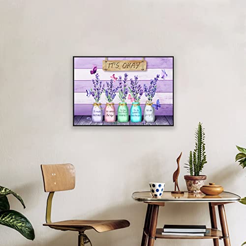 Inspirational Canvas Wall Art Bible Verse Wall Decor Lilac in Bottle With Butterflies Canvas Prints Pictures It Is Okay Inspirational Wall Art for Women Motivational Quotes Wall Decor Unframed,24x16 Inch