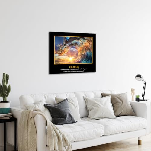 Kreative Arts Motivational Self Positive Office Quotes Inspirational Success Teamwork Posters Canvas Prints Amazing Ocean Wave Pictures Sunset on Sea Landscape Wall Art 20x24