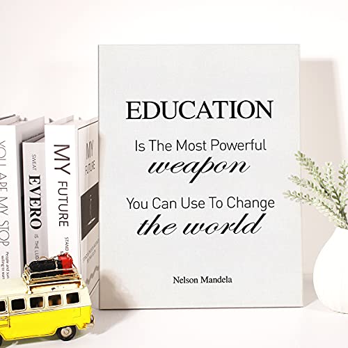 Canvas Wall Art Inspirational Education Quote Education Is The Most Powerful Weapon You Can Use Canvas Print Painting Home Wall Decor Framed Teacher Gift 12x15 Inch