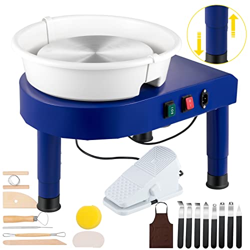 VEVOR Pottery Wheel, 14in Ceramic Wheel Forming Machine, 0-300RPM Speed 0-7.8in Lift Table Electric Clay Machine, Foot Pedal Detachable Basin Sculpting Tool Accessory Kit for Work Home Art Craft DIY