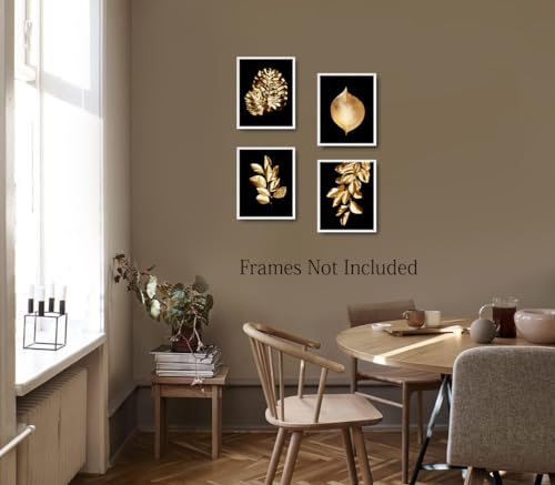 Gold Leaf Art Prints,Modern Black Gold Botanical Tropical Plant Leaves Wall Art Decor,Foliage Inspirational Quotes Canvas Gallery Poster Prints for Bedroom Room Home Decor,Set of 6 (8"X10" Unframed)