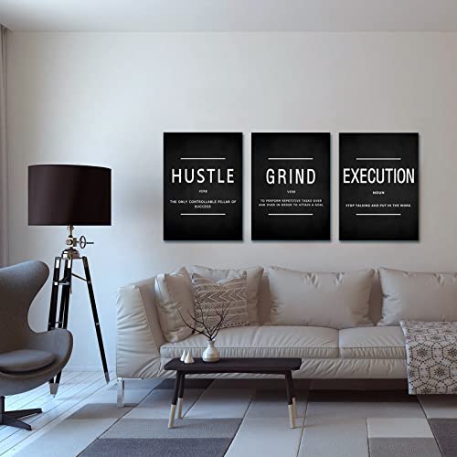 KAWAHONE Canvas Painting Wall Art, Grind Hustle Execution Motivational Wall Art Decoration Posters Prints for Living Room Bedroom, Office Decor, Gallery-Wrapped Canvas Art Set Framed Ready to Hang