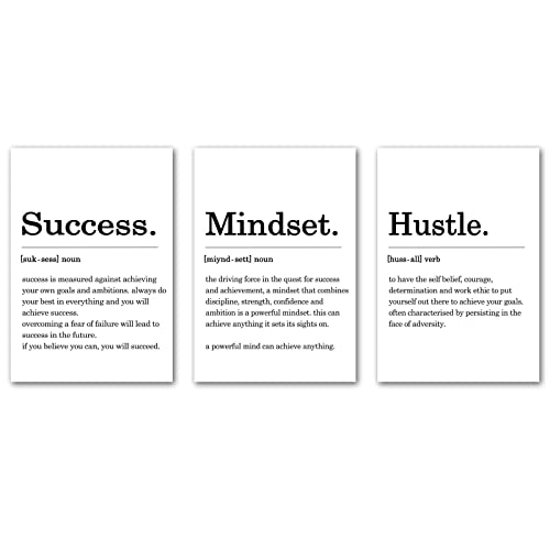 Inspirational Quotes Canvas Wall Art Black and White Quote Posters Hustle Success Mindset Definition Wall Art Positive Prints Motivational Office Pictures for Living Room Decor 16x24inchx3 (No Frame)