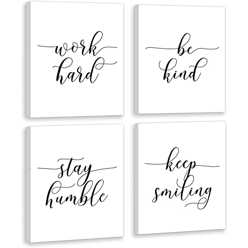 HPNIUB Inspirational Quote Art Print, Set of 4 Pieces (12X16inch) Canvas Motivational Wall Art Poster, Office Work Hard Painting With Framed Ready to Hang for Classroom or Living Room Decor