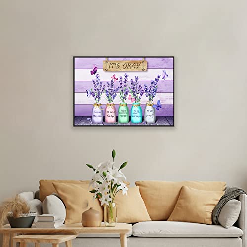 Inspirational Canvas Wall Art Bible Verse Wall Decor Lilac in Bottle With Butterflies Canvas Prints Pictures It Is Okay Inspirational Wall Art for Women Motivational Quotes Wall Decor Unframed,24x16 Inch