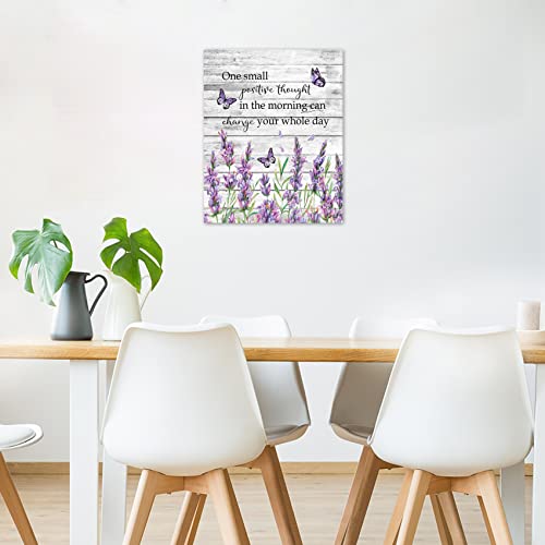 EOBTAIN Inspirational Quotes and Purple Butterfly Canvas Wall Art Lavender Floral with Green Leaf Wall Art for Bathroom Living Room Bedroom Vintage Picture Wall Decor Framed Bedroom Wall Art,12x16 Inches
