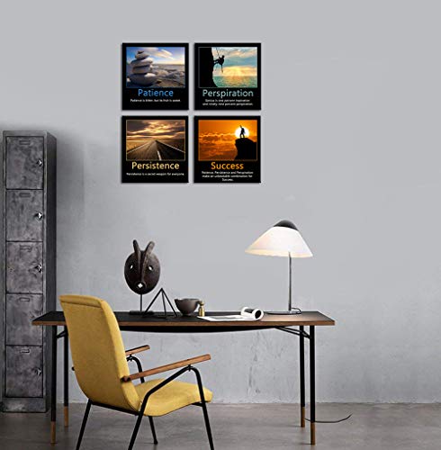 Artsbay 4 Piece Motivational Canvas Wall Art Inspirational Success Quotes Picture Painting Patience Persistence and Perspiration Poster Print Framed Modern Artwork Office Living Room Bedroom Decor