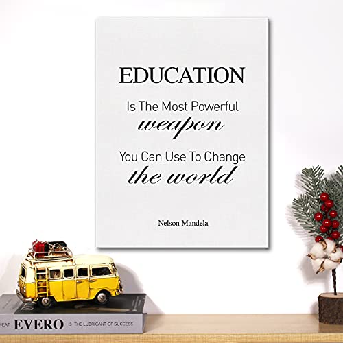 Canvas Wall Art Inspirational Education Quote Education Is The Most Powerful Weapon You Can Use Canvas Print Painting Home Wall Decor Framed Teacher Gift 12x15 Inch