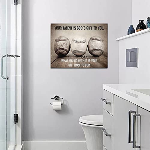 Inspirational Baseball Wall Art Motivation Quotes Sports Canvas Prints Vintage Pictures Painting Framed Positive Artwork Office Home Decor for Boys Girls Room Classroom Gym Playroom 16"x12"