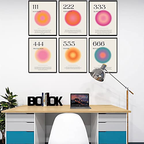 Aura Angel Numbers Poster Sets of 6 for Room Aesthetic Minimalist Inspirational Quotes Canvas Wall Art Bedroom Aesthetic Decor 11x14 Inch Unframed