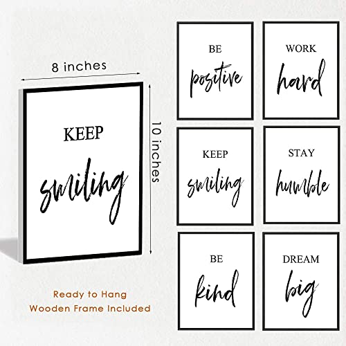 Inspirational Wall Art, Framed Motivational Canvas Wall Art Positive Quote for Living Room Bedroom Office, Stretched Ready to Hang (Set of 6, 8X10in, Framed)