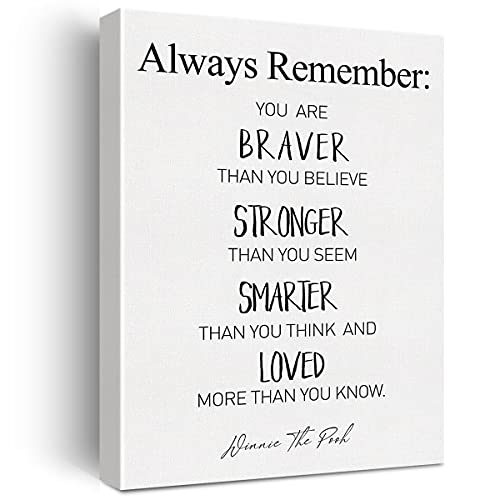 Canvas Wall Art Inspirational Motivational You Are Braver Than You Believe Quote Canvas Print Positive Nursery Canvas Painting Office Playroom Home Wall Decor Framed Gift 12x15 Inch