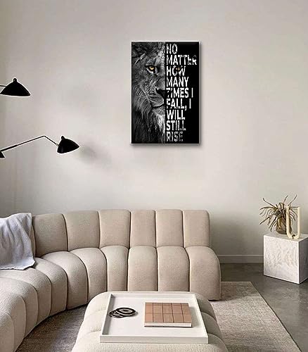 SKASNFAI Lion Canvas Wall Art Black and White Animal Inspirational Motivational Quotes Prints Posters Office Decor Framed Ready to Hang (12x16 inch)