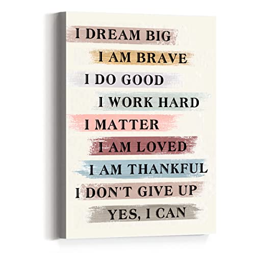 Positive Inspirational Quotes Wall Art Canvas,I Dream Big I AM Brave Motivational Canvas Prints Framed Wall Art for Kids Room Nursery Décor,Encouragement Gifts for Kids Teens