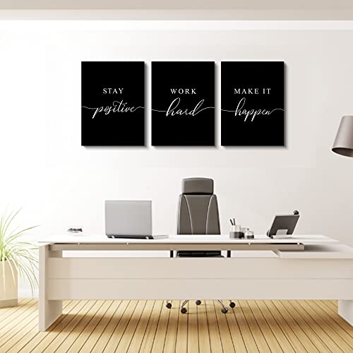 Framed Canvas Wall Art Positive Quote, Black Large Poster, Positive Motivational Set of 3 Prints,Stay Positive Prints, Inspirational Wall Art Prints, Office Wall Decor Art (E-3pcs,12x16inchx3pcs)