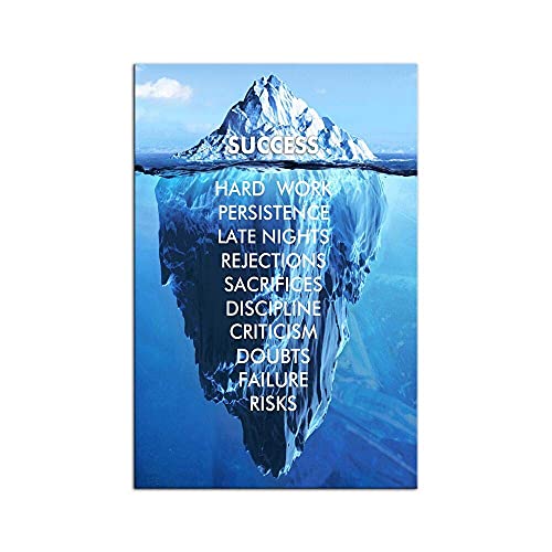 Inspirational Success Canvas Wall Art Blue Iceberg Motivation Quotes Print Poster Picture Artworks For Home school Office Artwork Decor Gift Ready to Hang (12''x 16'' 30 x 40 cm)