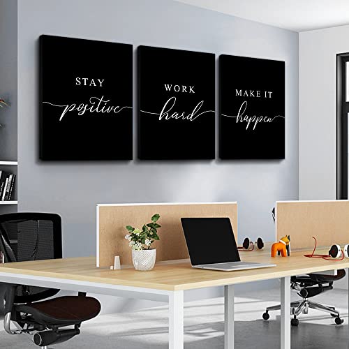 Framed Canvas Wall Art Positive Quote, Black Large Poster, Positive Motivational Set of 3 Prints,Stay Positive Prints, Inspirational Wall Art Prints, Office Wall Decor Art (E-3pcs,12x16inchx3pcs)