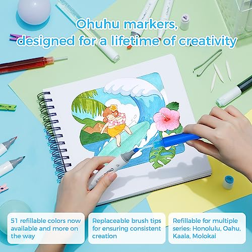 Ohuhu Alcohol Markers Brush Tip - 320-color Double Tipped Art Sketch Marker Set for Artists Adults Coloring Illustration -Brush & Chisel Dual Tips - Honolulu Series of Ohuhu Markers - Refillable Ink