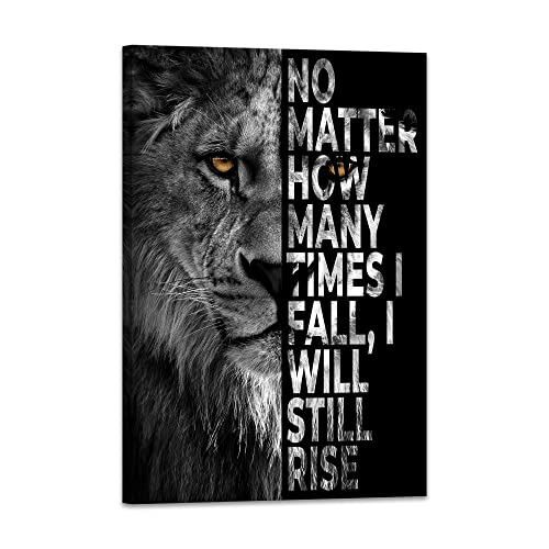 SKASNFAI Lion Canvas Wall Art Black and White Animal Inspirational Motivational Quotes Prints Posters Office Decor Framed Ready to Hang (12x16 inch)
