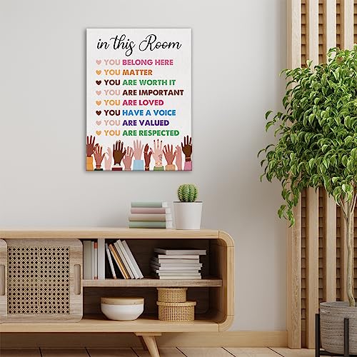 Inspirational Diversity Wall Art in This Room Watercolor Canvas Painting Prints for Classroom Office Wall Decor Framed Equality Artwork Gifts 12"x15" Ready to Hang