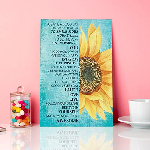 Today is a Good Day Motivational Quotes Sunflower Canvas Wall Art,Positive Inspirational Quote Rustic Canvas Framed Wall Artwork Ready to Hang for Home Office Bedroom Office Wall Decor，12" x 15"