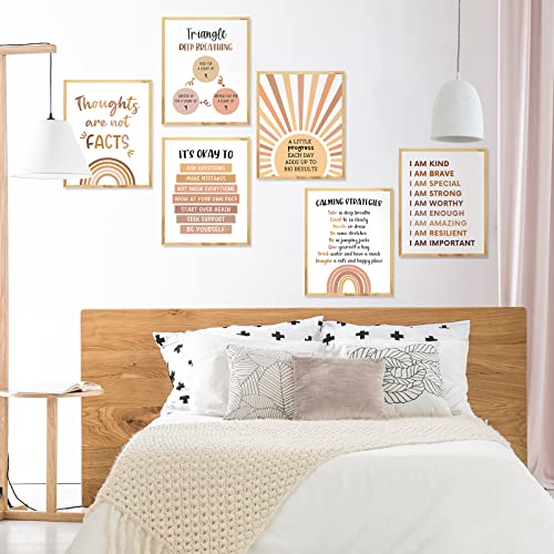 AnyDesign 9Pcs Mental Health Poster 11 x 14 In Boho Style Motivational Psychology Poster Unframed Canvas Wall Art Anxiety Therapy Inspirational Positive Quotes poster for Home Office Classroom decor
