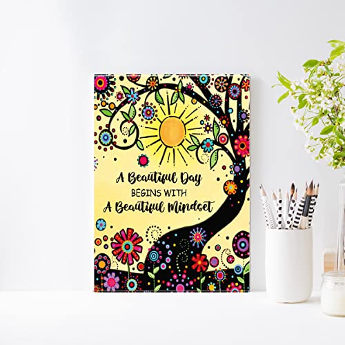 A Beautiful Day Begins with a Beautiful Mindset Wall Art Canvas,Colorful Tree Inspirational Mental Health Canvas Poster Print for Teen Girls Bedroom Living room Dorm Wall Decor 12"x 15"