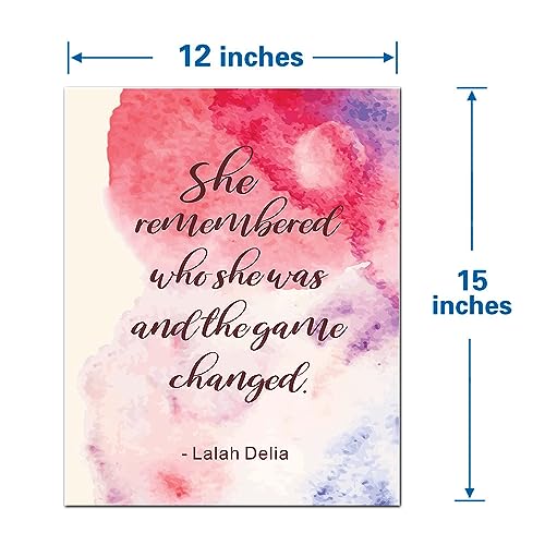 She Remembered Who She Was Inspirational Quote Canvas Wall Art Print Painting, Motivational Saying Positive Encouraging Poster for Girls Room Women Office,Makeup Vanity Set, 12”X15 (Framed)