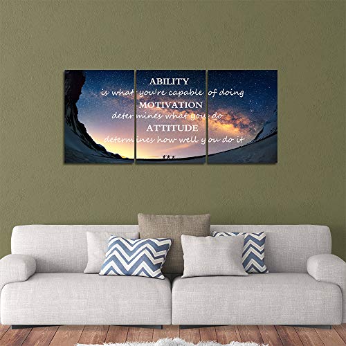 Motivational Quotes Canvas Wall Art Inspirational Ability Motivation Attitude Saying Words Posters Prints Entrepreneur Quote Home Office Bedroom Decor 3 Panels Ready to Hang - 36" W x 16" H