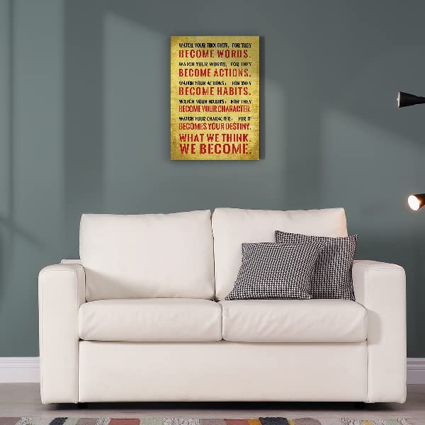 Watch Your Thoughts For They Become Words Motivational Canvas Wall Art, Modern Office Inspirational Canvas Print Ready To Hang For Home Classroom Office Living Room Bedroom Wall Decor 12" X 15"