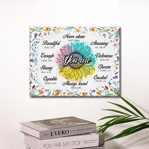 Inspirational Motivational Floral You Are Poster Canvas Wall Art for Home Decor Christian Positive Affirmations Canvas Print Painting Framed Gifts - Easel & Hanging Hook 12x15 Inch