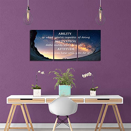 Motivational Quotes Canvas Wall Art Inspirational Ability Motivation Attitude Saying Words Posters Prints Entrepreneur Quote Home Office Bedroom Decor 3 Panels Ready to Hang - 36" W x 16" H