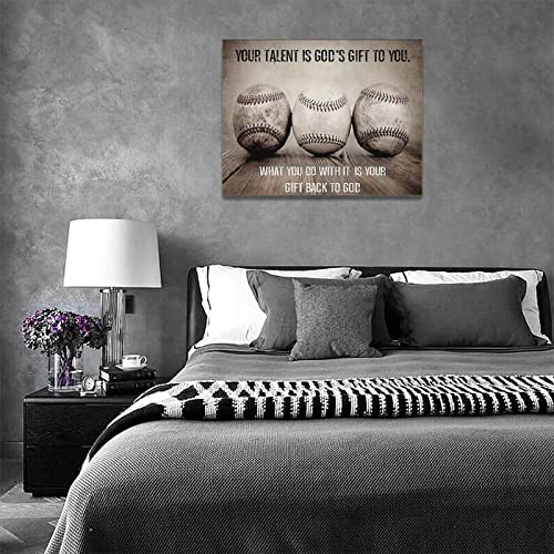 Inspirational Baseball Wall Art Motivation Quotes Sports Canvas Prints Vintage Pictures Painting Framed Positive Artwork Office Home Decor for Boys Girls Room Classroom Gym Playroom 16"x12"