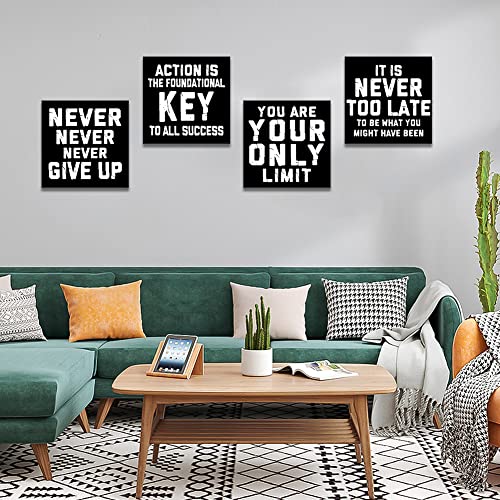 OTOSTAR 4 Pieces Wall Art Canvas Prints - Inspirational Quotes-Black Picture Painting - Modern Wall Artwork Framed for Gifts Bathroom Home Kitchen Office Decor - 12 x 12 Inch