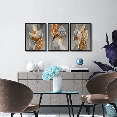 Black Framed Canvas Wall Art For Living Room Wall Decorations For Kitchen Bedroom Wall Decor Abstract Leaves Painting Inspirational Pictures Artwork Bathroom Home Decor of 3 Piece Framed Art Prints