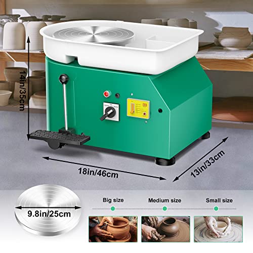 SKYTOU Pottery Wheel Pottery Forming Machine 25CM 350W Electric Pottery Wheel with Detachable Basin Foot Pedal DIY Clay Tool Ceramic Machine Work Clay Art Craft (Green)