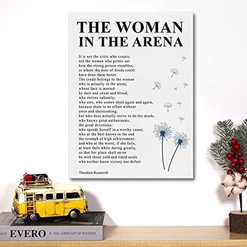 Inspirational Canvas Wall Art Motivational the Woman in the Arena Quote Canvas Print Positive Speech Quotes Canvas Painting Office Home Wall Decor Framed Gift 12x15 Inch