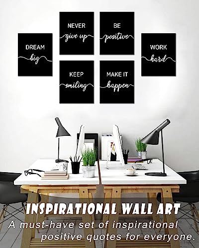 Drsoum Motivational Wall Decor Inspirational Office Wall Art 𝗙𝗿𝗮𝗺𝗲𝗱 Black Quotes Wall Art for Living Room Encouraging Canvas Posters for Office Bedroom Sayings for Wall Decor - 8” x10” x6 PCS (Framed)