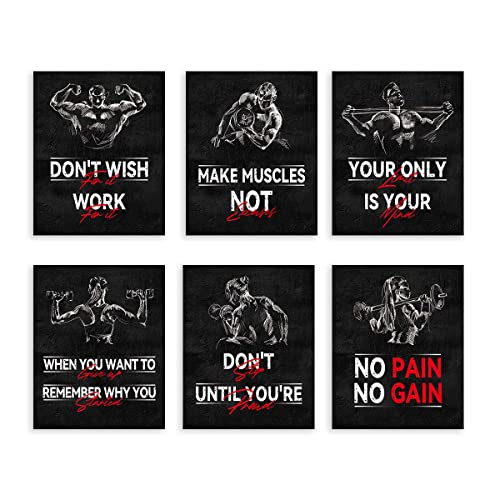 YIMEHDAN Inspirational Gym Quote Wall Art Print - Workout Fitness Canvas Print - Sports Themed Artwork for Gym Exercise Room Decor (Set of 6) - Unframed - 8X10 inch