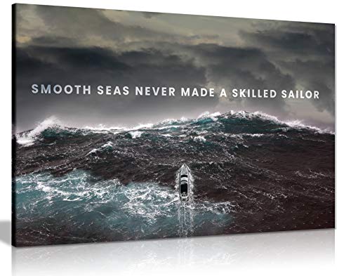 Panther Print, Canvas Wall Art, Beautiful Living Room Framed Art, Inspirational and Motivational Design, Smooth Seas Never Made a Skilled Sailor, Print for Special Occasions (31x20cm)