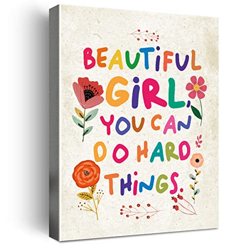 Beautiful Girl You Can Do Amazing Things Wall Art Canvas,Inspirational Quotes Framed Canvas Wall Art for Kids Girls Room Wall Decor,Encouragement Gifts for Girls Daughter