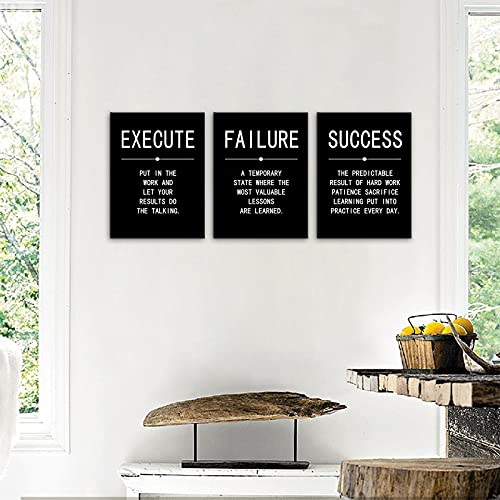 Canvas Painting Wall Art Success Quote Inspirational Wall Art Execute Failure Definition 3 Pieces Black Poster Positive Motivational Framed Artwork Prints Picture for Living Room Office [36''Wx 16''H]