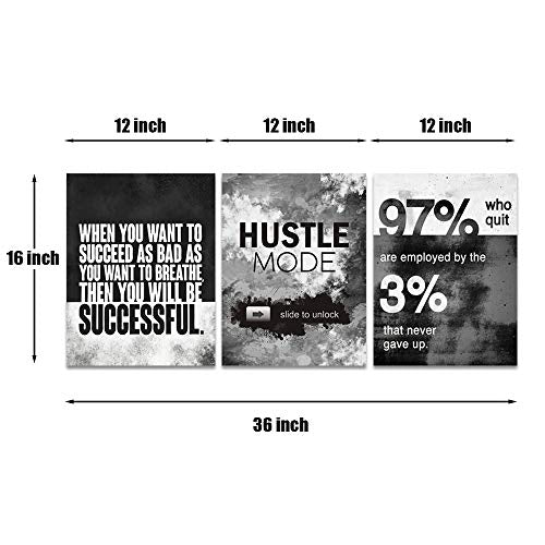 Wall Art Motivational Posters Inspirational Wall Decor Motivational Canvas Wall Art Success Hustle Poster Entrepreneur Quote 3 Pieces Painting Prints Artwork for Home Decor Wooden Framed(36”Wx16”H)