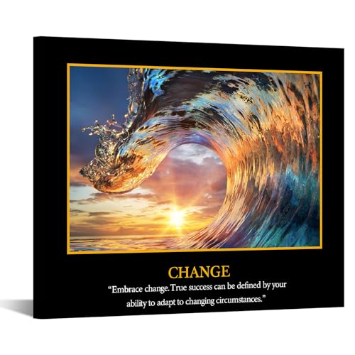 Kreative Arts Motivational Self Positive Office Quotes Inspirational Success Teamwork Posters Canvas Prints Amazing Ocean Wave Pictures Sunset on Sea Landscape Wall Art 20x24