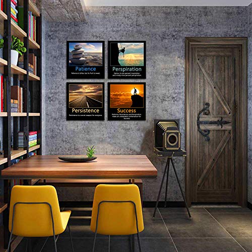Artsbay 4 Piece Motivational Canvas Wall Art Inspirational Success Quotes Picture Painting Patience Persistence and Perspiration Poster Print Framed Modern Artwork Office Living Room Bedroom Decor