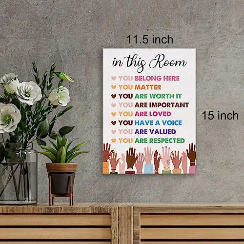 Inspirational Diversity Wall Art in This Room Watercolor Canvas Painting Prints for Classroom Office Wall Decor Framed Equality Artwork Gifts 12"x15" Ready to Hang