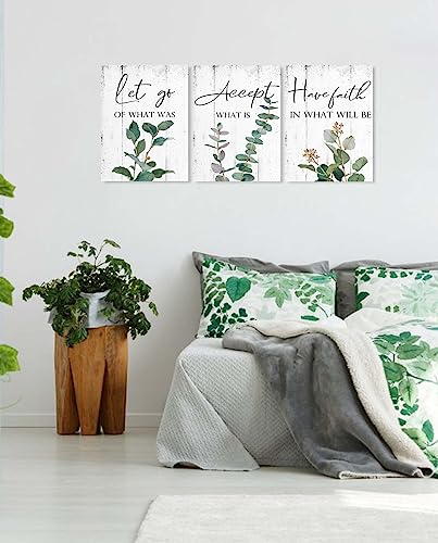 Inspirational Quotes Office Wall Art: Let Go Accept Have Faith 3 Piece Motivational Posters Boho Eucalyptus Picture Print Home Decor for Bedroom Bathroom 12x16"