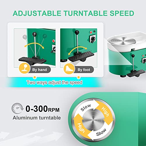 SKYTOU Pottery Wheel Pottery Forming Machine 25CM 350W Electric Pottery Wheel with Detachable Basin Foot Pedal DIY Clay Tool Ceramic Machine Work Clay Art Craft (Green)